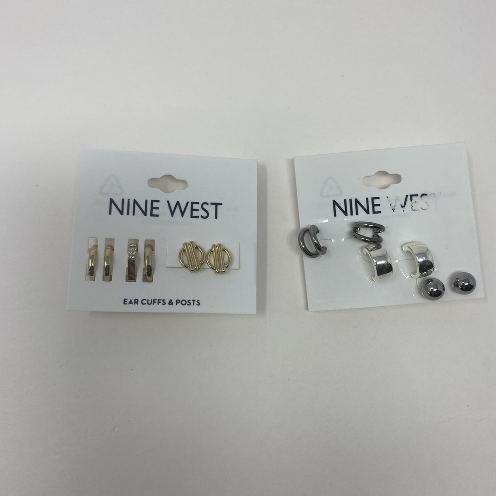 Nine West Earring Set‎ Gold Tone Hoops Cuffs Posts Silver Tone Mixed Metals New